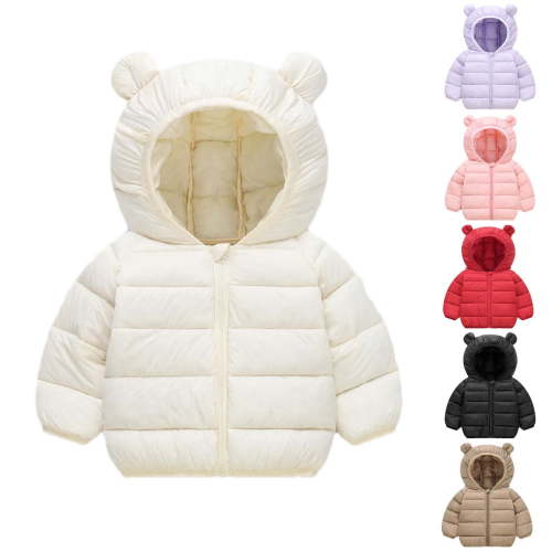Fjofpr girls winter jacket Toddler Kids Boys Girls Winter Solid Color Padded Jacket Hooded Zip Jacket Coat
