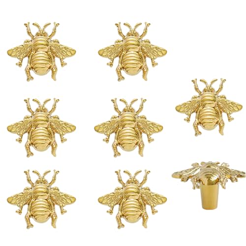8 pcs Bee Shape Cabinet Knob,Golden Cupboard Handles for Dresser Drawer Wardrobe Bathroom Furniture Door Decorative Pulls,with Screw (Golden)