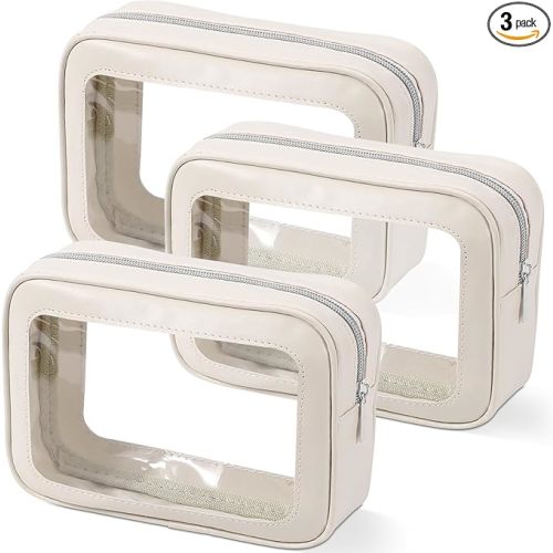 3PCS Clear Toiletry Bag,TSA Approved Travel Makeup Pouch with Zipper for Cosmetics and Toiletries，Diaper Bag Organizer Pouch Set,Women's Purse Organizer and Clear Car Bag