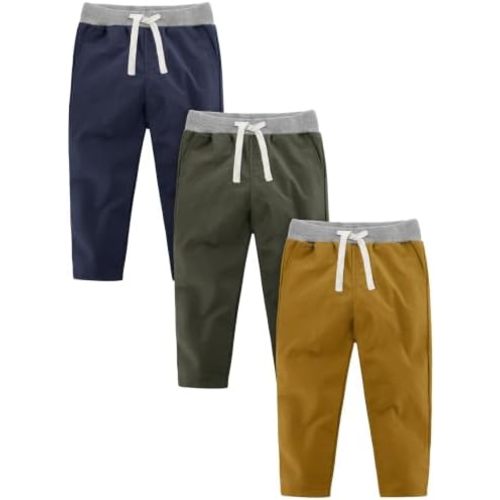 Resinta 3 Pack Boy and Toddlers Pants Uniform Pants 100% Cotton Jogger