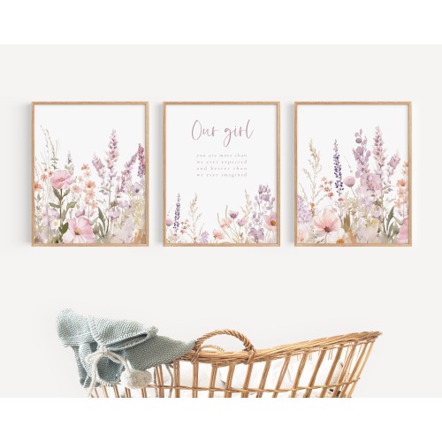 Boho Nursery Wall Art Wildflower Nursery Decor Botanical Print Floral Nurser Our Girl Nursery Decor Pink Flower Nursery