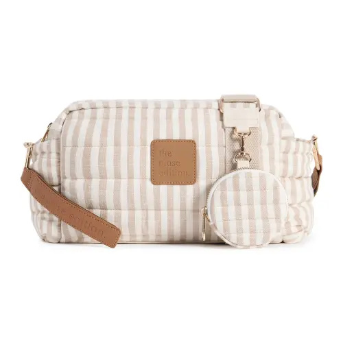 Natural Stripe Linen Baby Pram Caddy