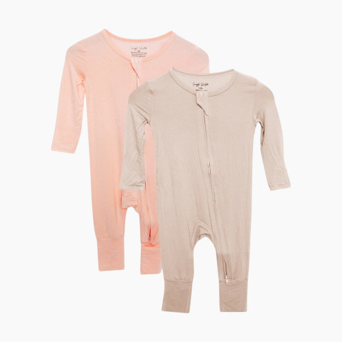 Snuggle Shield LUXE Bamboo Romper 2 Pack - Tan Sand/Pink, 6-12 M
