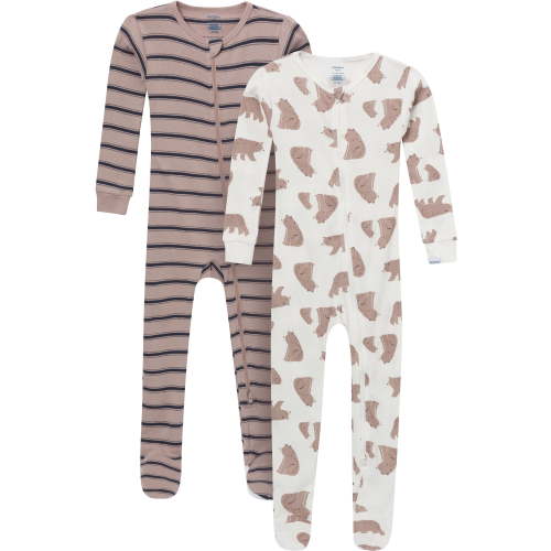 Gerber Baby and Toddler Neutral Tight Fitting Footed 2-Way Zipper Unionsuits, 2-Pack, Sizes 0/3 Months - 5T