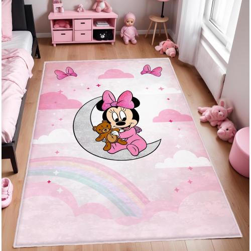 91 x 152 cm Minnie Mouse on Moon Rug, Nursery Mickey Rug, Baby Girl Playroom Mat