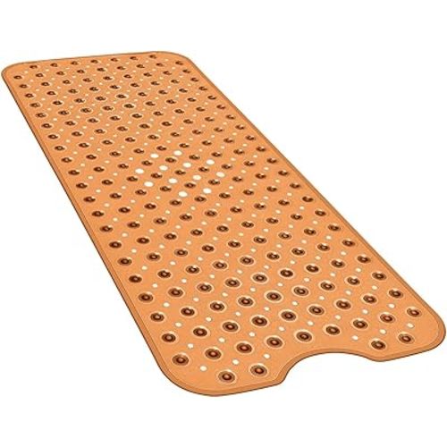 YINENN Bath and Shower Safety Mats 40x16 inch, Non Slip with Suction Cups for Bathroom Stall and Tub Floor, Extra Large and Machine Washable, Drain Holes Keep Bathtub Clean, Brown