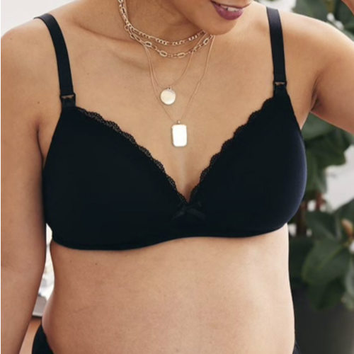 Padded, Non-Wired Nursing Bra in Organic Cotton* - black, Maternity