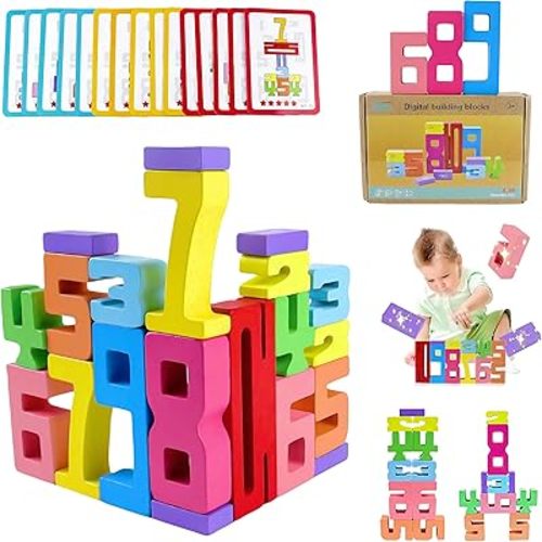 Wooden Number Building Blocks, 20Pcs Numbers, Math Learning Toys, 1-10 Building Blocks, Competition Toy, Wooden Blocks, Toys for Ages 8-13, Educational Gifts
