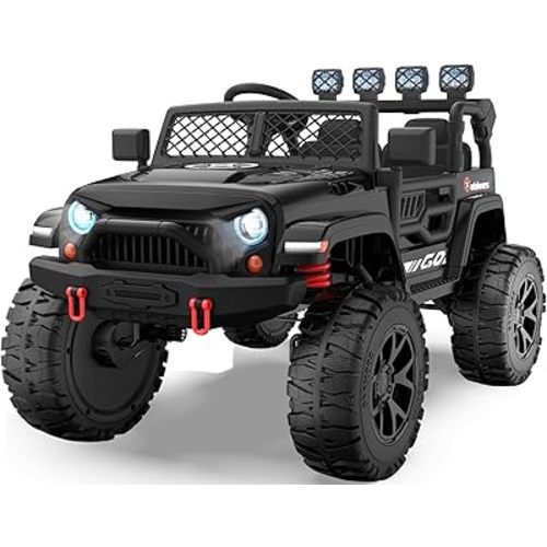 2 Seater Ride On Car for Kids, EVA Tires, 24V 4WD Electric Car w/Remote Control, Bluetooth, LED Lights, Ride On Truck for Boys and Girls Aged 3-8, Black