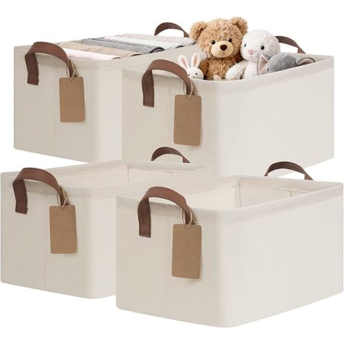 CHICVITA 4 Pack Storage Baskets for Shelves, Collapsible Fabric Closet Baskets for Organizing, Shelf Bins with Metal Frame, Clothes Towel Organizer for Closet, 14.8" x 10.3" x 8.3", Beige