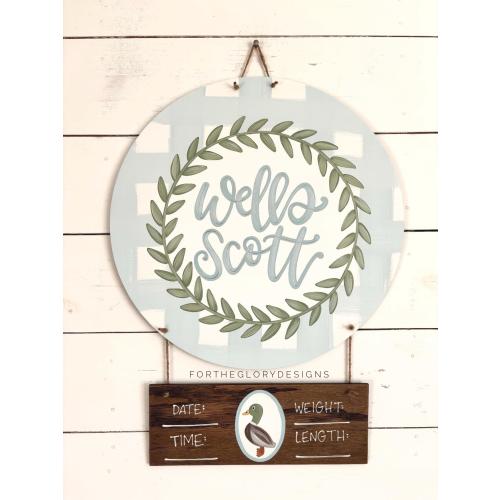duck hunting nursery // hospital door hanger for boys // blue plaid and greenery // duck nursery