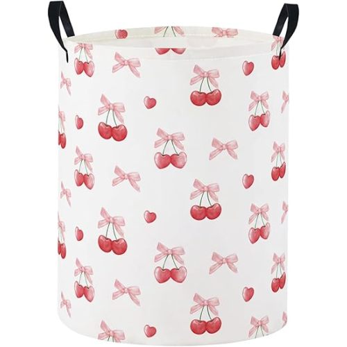 Baby Laundry Basket Baby Nursery Hamper Kids Laundry Basket Toy Storage Bin for Boys Room Decor Gift Baskets for Bedroom Bathroom(Cherry)