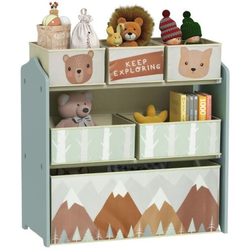 Qaba Toy Organizer with 6 Storage Bins, Kids Storage Unit for Bedroom, Kids Room, 25" x 12" x 26", Green
