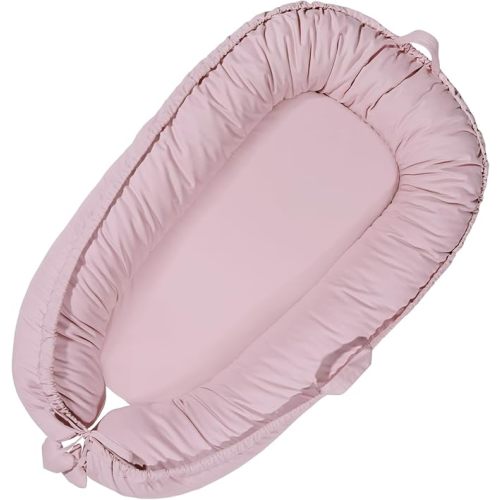 Baby Lounger - Baby Lounger for Newborn 0-24 Months, Soft Breathable Cotton Infant Lounger Cover, Portable Baby Nest for Travel, Newborn Essentials for Baby Girl