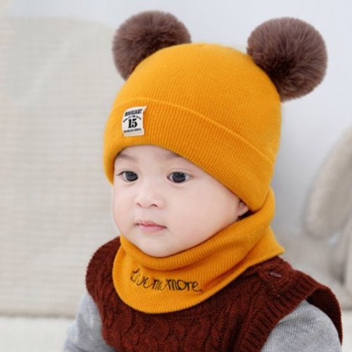 New Autumn Winter Christmas Hat Baby Boys Girls Hat Warm Windproof Wool Hat Toddler Kids Boy Girl Children's Lovely Cute Soft Beanie Hat Cap - Yellow