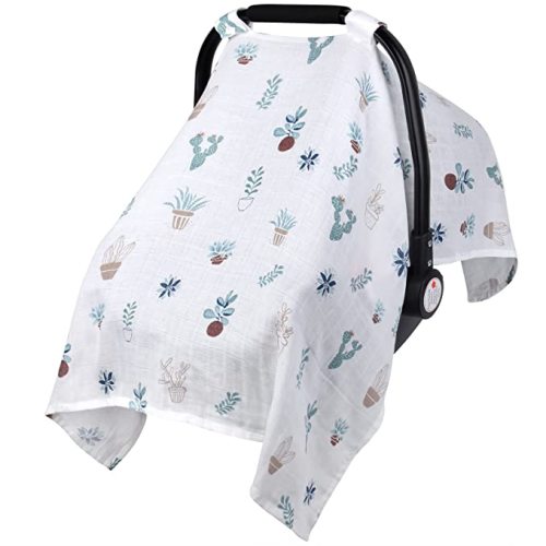Muslin Carseat Cover for Boys Girls, Breathable Infant Car Seat Canopy, Lightweight Baby Carrier Cover, Newborn Shower Gift, Fit Spring Summer/Hot Days/Warm Weather, Cactus - Cactus Plant