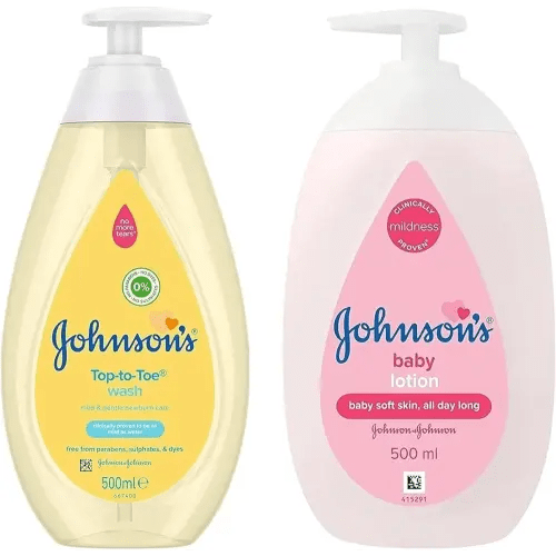 YDF Johnson's Head-to-Toe Baby & Newborn Wash & Shampoo + Johnson's Moisturizing Pink Baby Lotion - 500ML