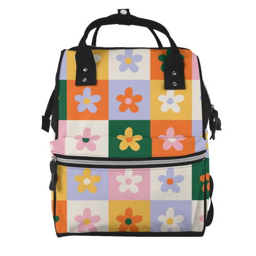 Multifunctional Mommy Bag Baby Diaper Backpack Care Bag Fashion Mommy Large capacity Shoulder Mommy diaper bag Travel Backpack Hippie Retro Vintage Flowers Pattern