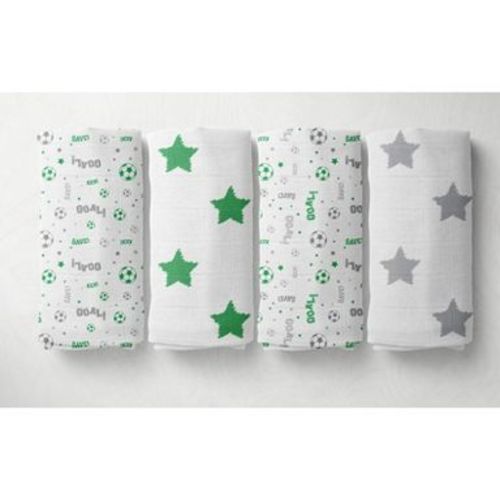 Bacati - Soccerball Green/Gray Muslin Swaddling Blankets set of 4