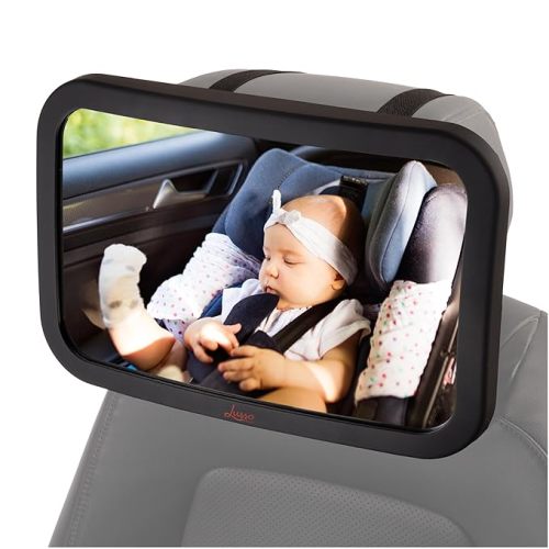 Lusso Gear Baby Backseat Mirror for Car. Largest and Most Stable Mirror with Premium Matte Finish, Crystal Clear View of Infant in Rear Facing Car Seat - Secure and Shatterproof (Black) - 1-Pack Black