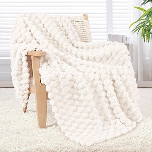 Whale Flotilla Throw Blanket for Couch with Jacquard Pattern, Fuzzy Soft Cozy Exquisite Blankets for All Season, Warm and Fluffy, 50x60 Inch, Ivory