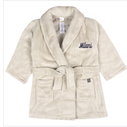 Embroidered Infant & Toddler Neutral Light Beige Shawl Collar Robe