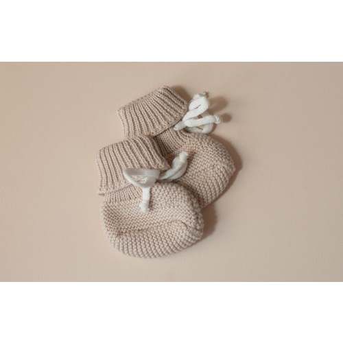 Knit Booties with white tie in Tan