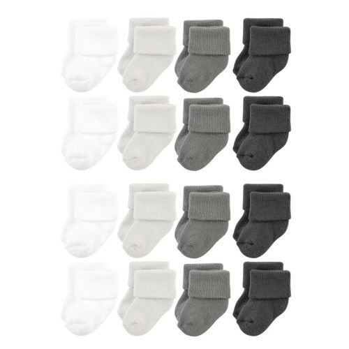 Hudson Baby Cotton Rich Baby Terry Socks 16-Pack, Solid Gray White, 0-6 Months