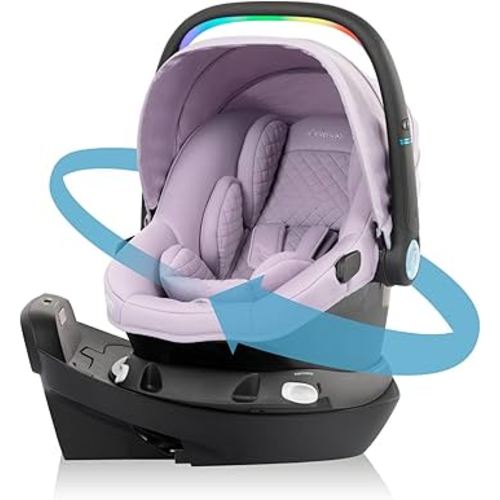 Evenflo Revolve180 LiteMax NXT Rotating Rear-Facing Lightweight Preemie and Infant Car Seat 3-30lbs. with SensorySoothe. Easy Install with Base (Agate Purple)