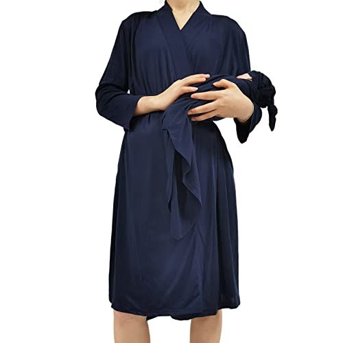 Mommy Robe for Maternity with Matching Swaddle Blanket Girls Boys, Delivery Labor Robe for Hospital Women Dress