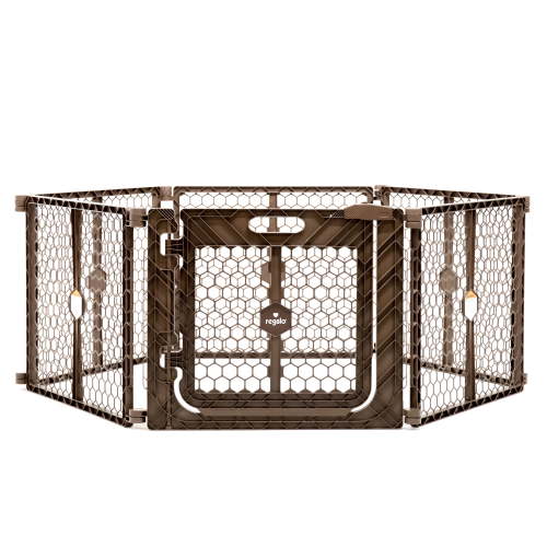 Regalo Superwide Plastic Gate & Play Yard with Door, Brown
