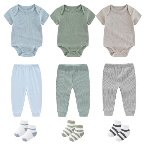 Newborn Baby Boy Girl Clothes 9-Piece Bodysuits Pants Sets and Accessories Unisex Baby Cotton Layette Gift Set