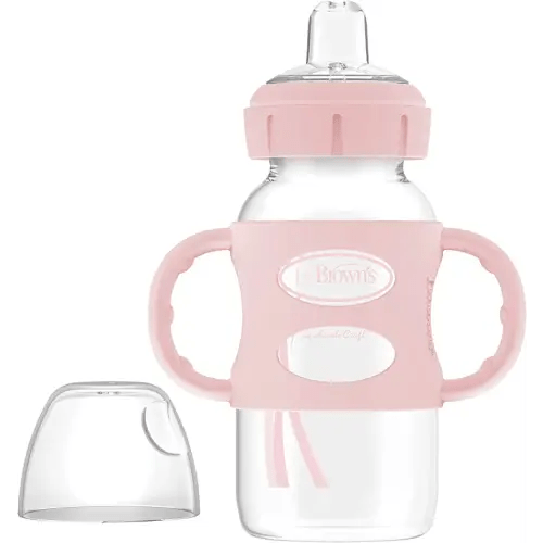 Dr. Brown's Wide-Neck Transitional Sippy Bottle with Silicone Handles 9 oz/270 mL, Pink, 1-Pack