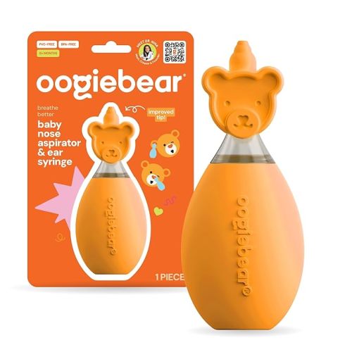 oogiebear: Baby Nasal Aspirator - Safe Booger & Earwax Remover for Newborns, Infants, Toddlers - Better Syringe, Airtight Suction, Nose Sucker - Essential Baby Stuff, Diaper Bag Must-Haves, Orange