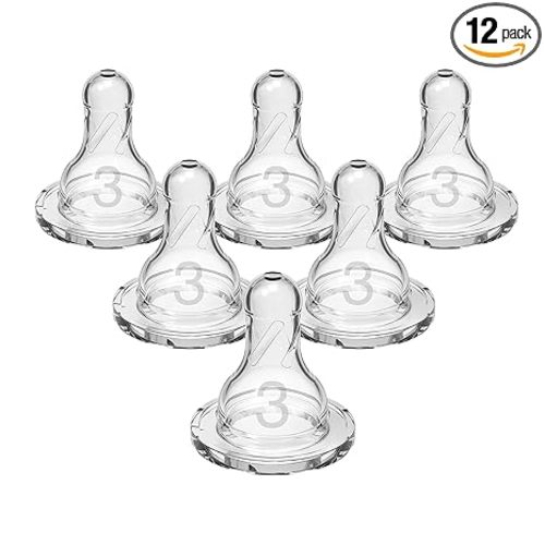 Dr. Brown's Natural Flow Level 3 Narrow Baby Bottle Nipple,Medium-Fast Flow,6m+,100% Silicone,6 Count (Pack of 12)