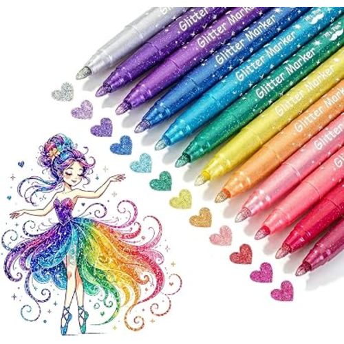 Mr. Pen- Glitter Marker Pens, 12 Pack, Assorted Colors, Medium Tip | Non-Toxic High-Pigment Water-Based Ink, Smooth & Quick-Dry for Crafts, Coloring, Journaling, Doodling