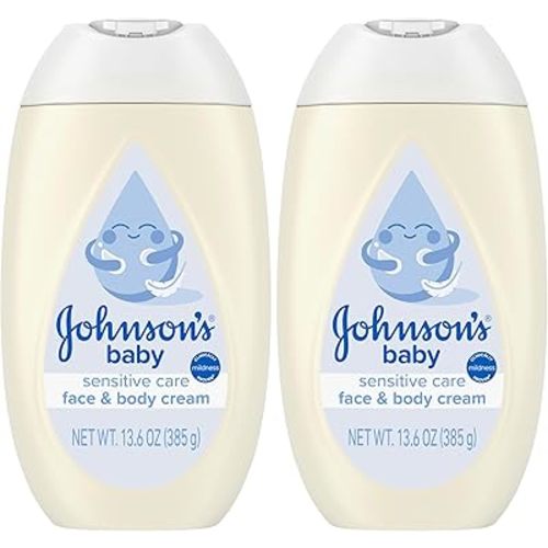 Johnson's Baby Sensitive Care Face & Body Cream for Babies, Daily Moisturizing Baby Cream to Calm, Nourish & Comfort Dry, Sensitive Skin, Lightly Scented, No Greasy Feel, Hypoallergenic, 13.6 fl. oz