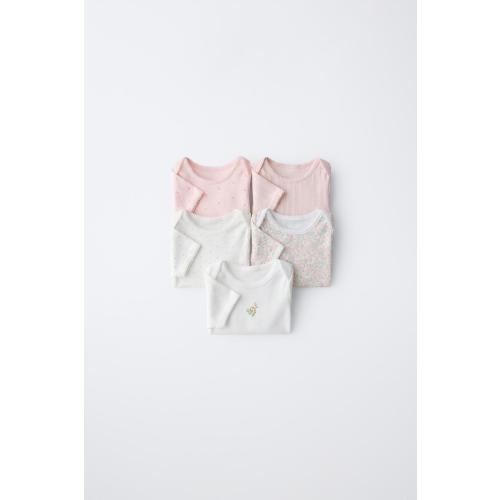 FIVE-PACK OF SHORT-SLEEVED FLORAL BODYSUITS - Pink | ZARA United States