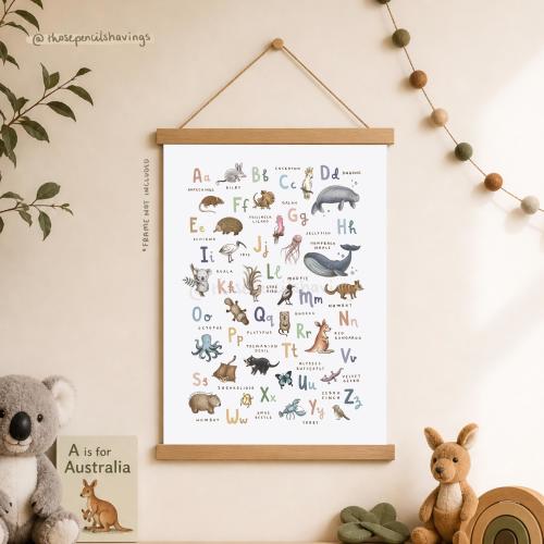 Australian Animals Alphabet Print: Aussie Wildlife ABC Nursery Art