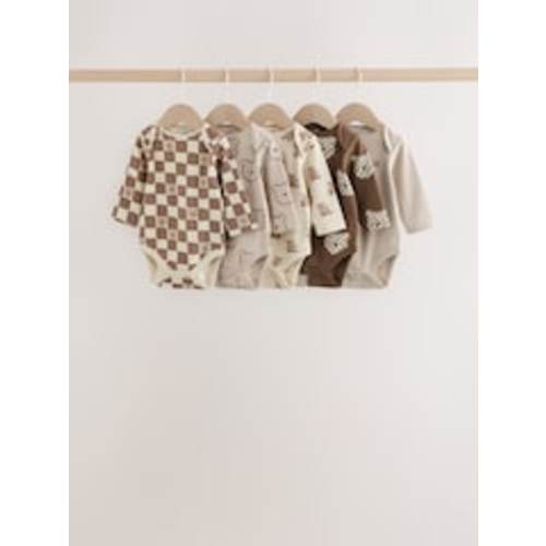 0-3 mos - Brown Bear Long Sleeve Bodysuits 5 Pack from Next USA