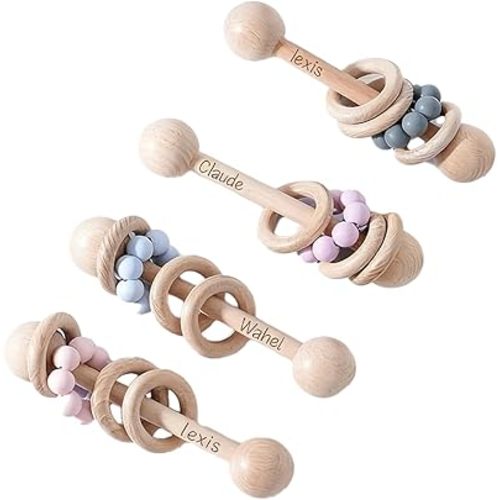 Personalized Wooden Baby Rattle,Custom Name Wooden Rattle,Newborn Sensory Toy