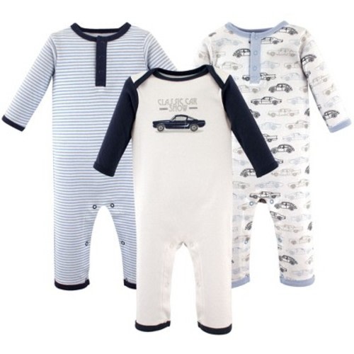 Hudson Baby Infant Boy Cotton Coveralls 3pk, Classic Car, 6-9 Months