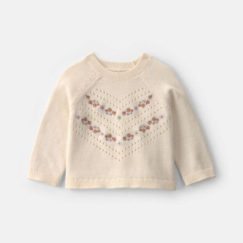Baby Girl Embroidered Sweater - Ivory | Carter’s Oshkosh Canada