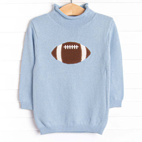 Rolled Neck Fall Football Sweater, Blue – Stitchy Fish