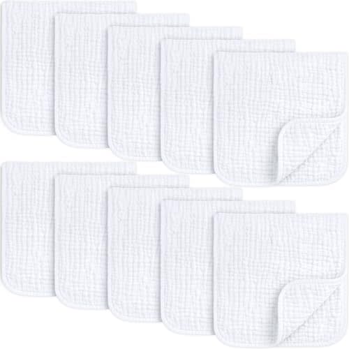 KeaBabies Organic Muslin Burp Cloths Baby Boy, Girl – 10-Pack 100% Cotton Muslin Burping Cloths for Babies, Newborn, 21x10 Large & Absorbent Spit Up Rags, Baby Washcloth, Infant Towels (Soft White)