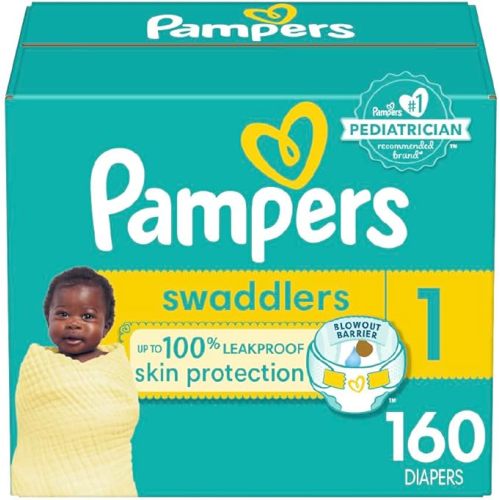 Pampers Swaddlers Diapers, Size 1, Absorbent, Keeps Baby Dry and Comfortable, Skin Safe Disposable Baby Diaper, 1 Pack (Count of 160)