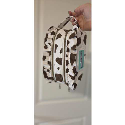 Brown Cow Print Diaper + Wipe Pouch W/ Ruffles