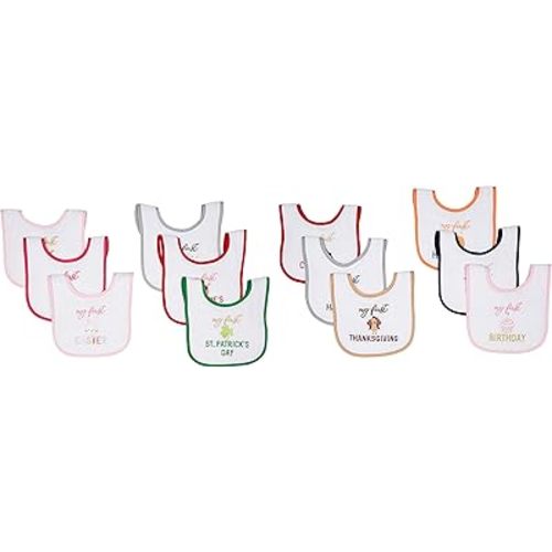 Hudson Baby Unisex Baby Cotton Terry Drooler Bibs with Fiber Filling, Girl Holiday, One Size