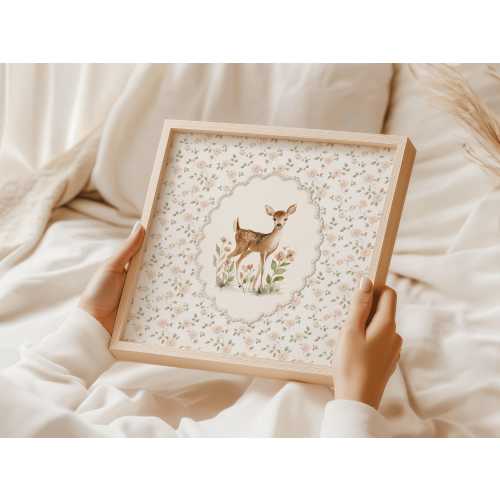 Floral Deer Nursery Wall Art | Vintage Cottagecore Baby Girl Decor (Digital Download)