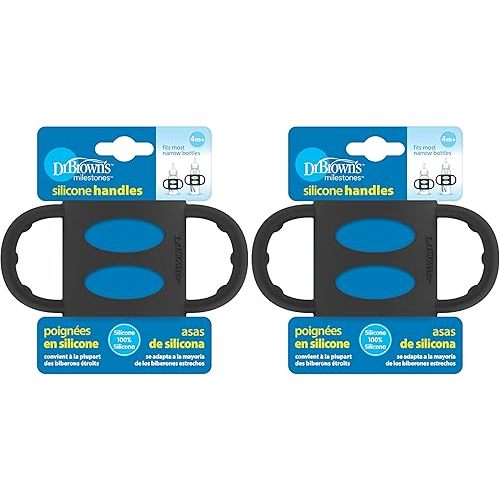 Dr. Brown’s® Milestones™ 100% Silicone Baby Bottle Handles, Narrow, Black, 2 Pack, 4m+
